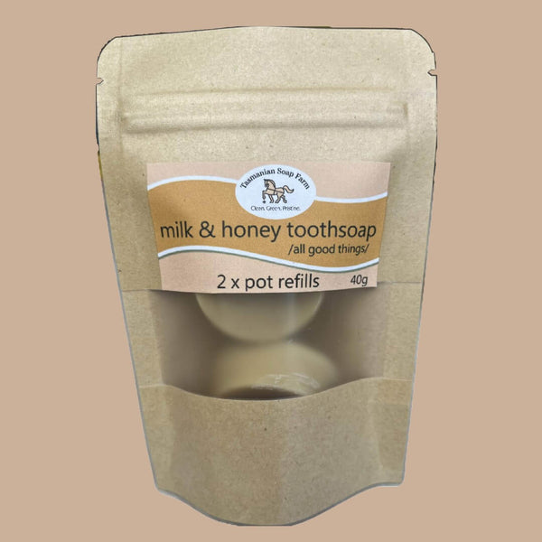 Tasmanian milk & honey toothsoap pot refills (40g)